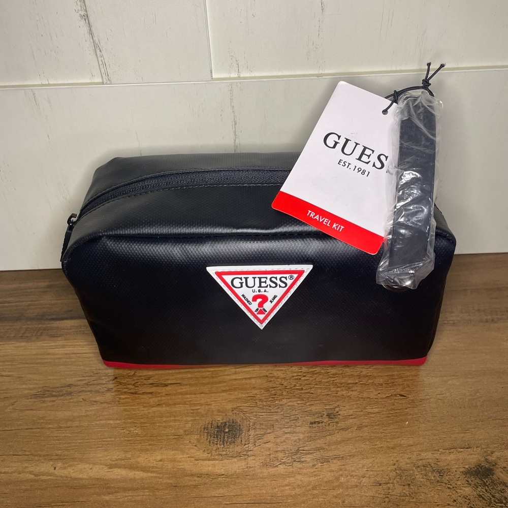 GUESS Black and Red Toiletry Bag